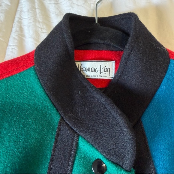 Vintage Herman Kay Colorblock Wool Blend Jacket Retro 90s Oversized Coat - Picture 9 of 11